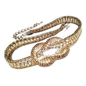 Rhinestone Choker Necklace Golden Snake Knot Design